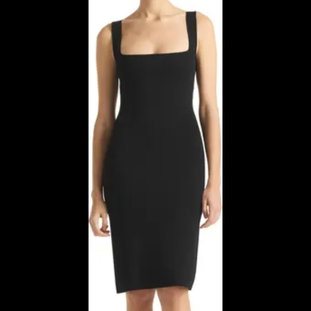 Shein Black Dress Square Neckline Knee Length Dress with Small Slit Sz L